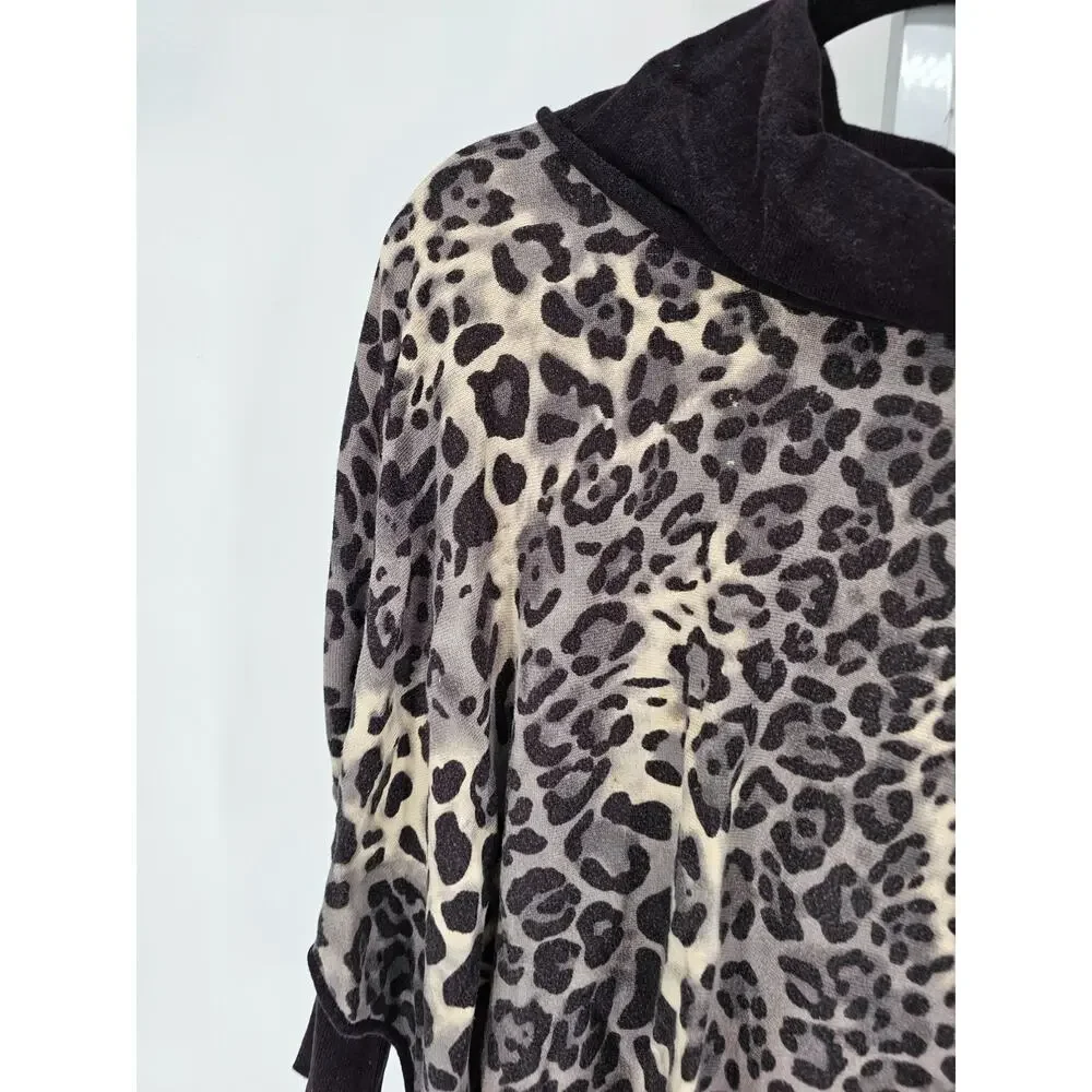 Vintage Fever Womens Sz L Cowl Neck Slouchy Knit Top Leopard Print Batwing - Picture 2 of 4